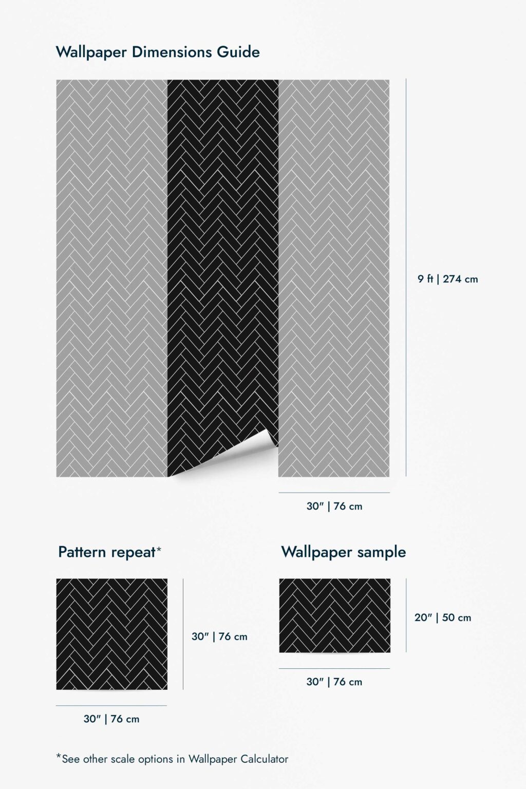 The Isaline Wallpaper — Onyx Herringbone — black herringbone scale jpg