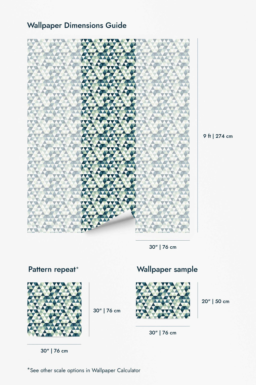 The Amandine Wallpaper — Forest & Slate Mosaic — green triangles scale jpg