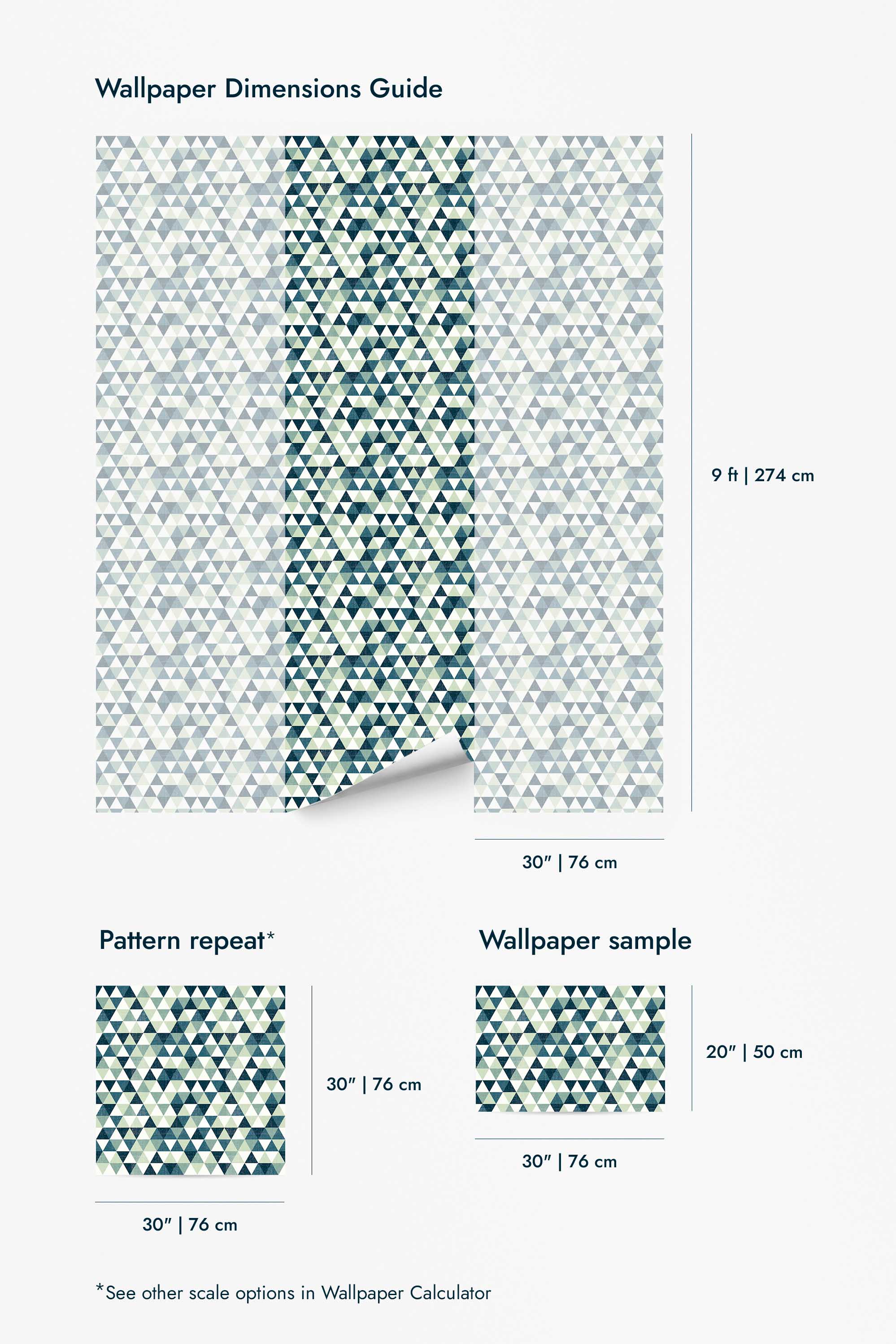 The Amandine Wallpaper — Forest & Slate Mosaic — green triangles scale jpg