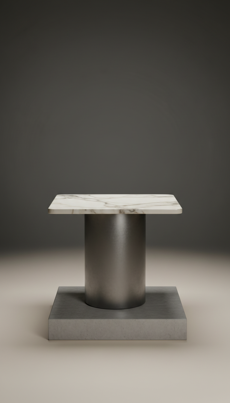 Steel And Marble Pedestal Table