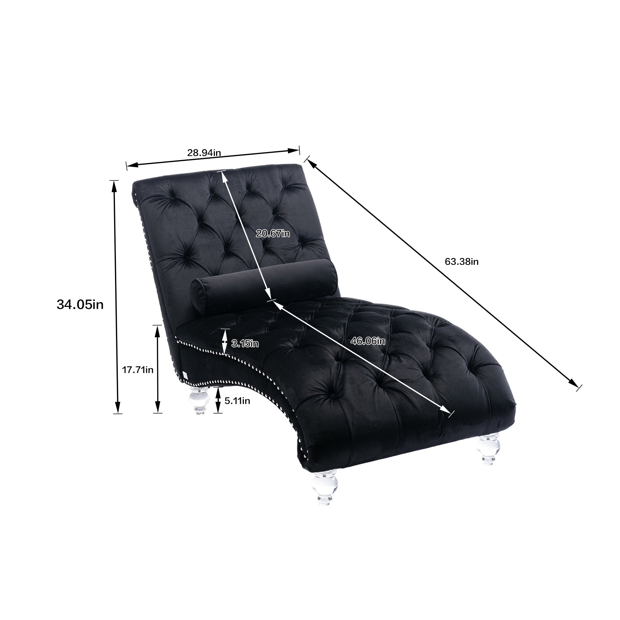 The Rochelle Chaise | Black Velvet & Acrylic