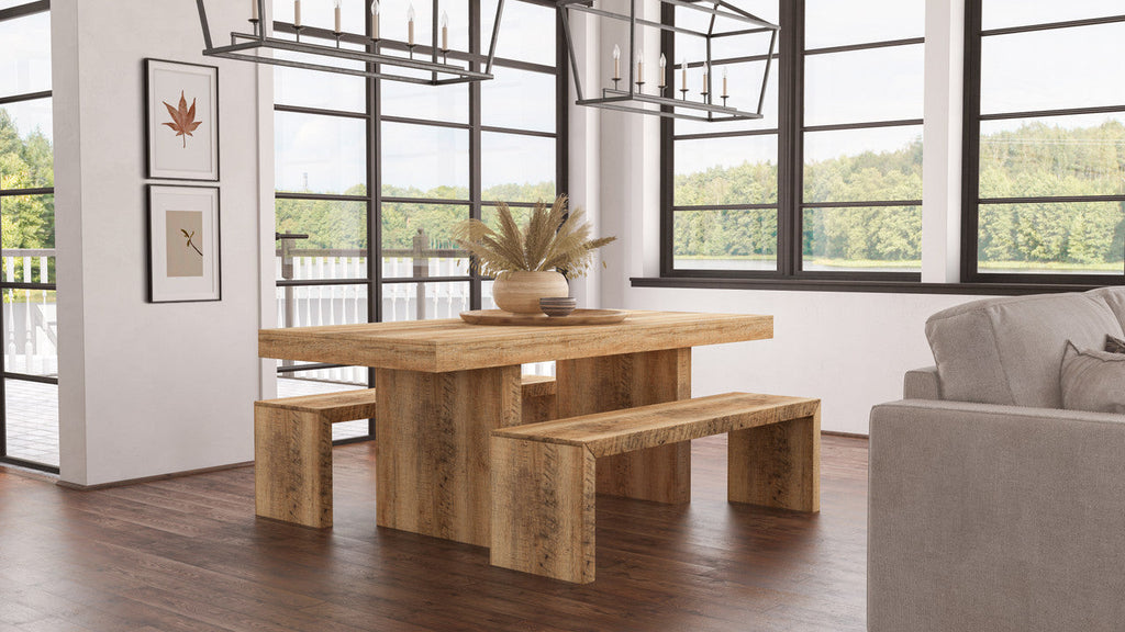 The Laurent Dining Set | Solid Mango Wood Table & Benches