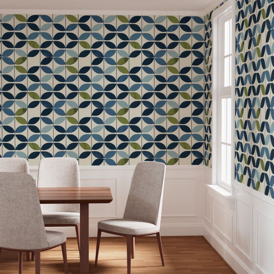 The Aline Wallpaper — Nordic Petal, Blue & Olive — product view