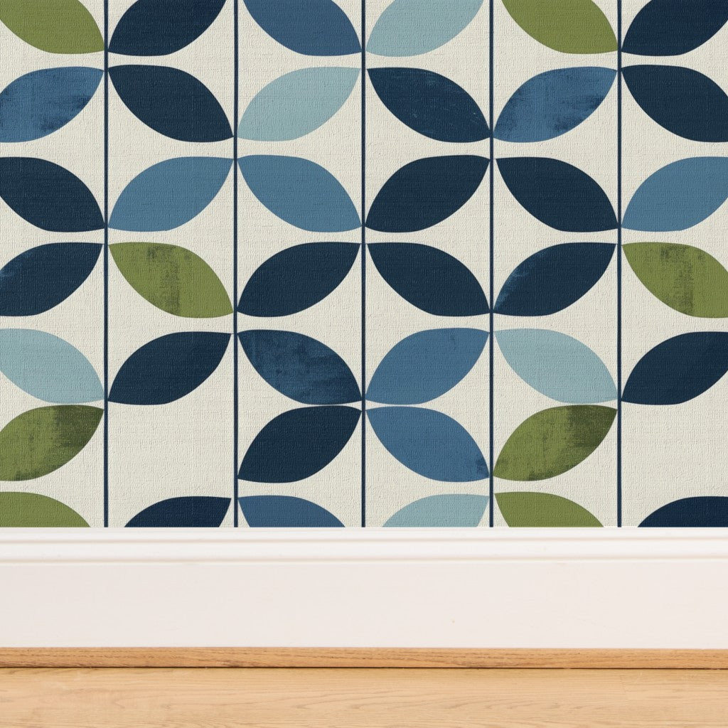 The Aline Wallpaper — Nordic Petal, Blue & Olive — jpg