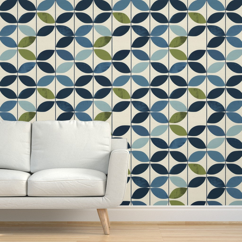 The Aline Wallpaper — Nordic Petal, Blue & Olive — jpg