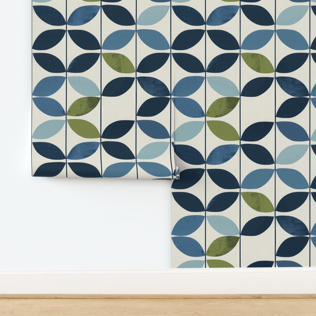 The Aline Wallpaper — Nordic Petal, Blue & Olive — jpg
