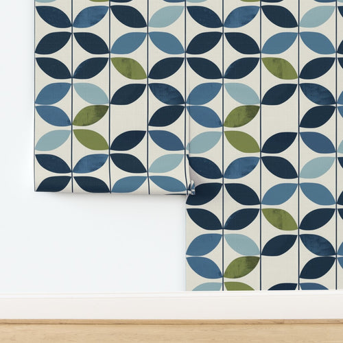 The Aline Wallpaper — Nordic Petal, Blue & Olive — jpg