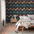 The Odalie Wallpaper — Faceted Chevron, Jewel & Gold — product view
