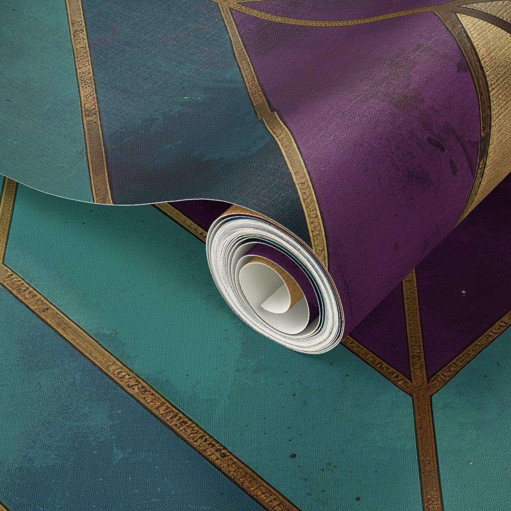 The Odalie Wallpaper — Faceted Chevron, Jewel & Gold — jpg