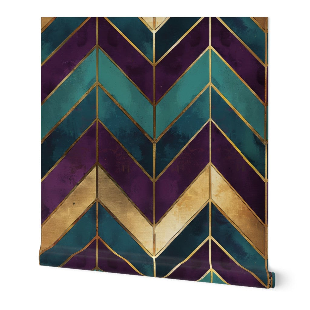 The Odalie Wallpaper — Faceted Chevron, Jewel & Gold — jpg