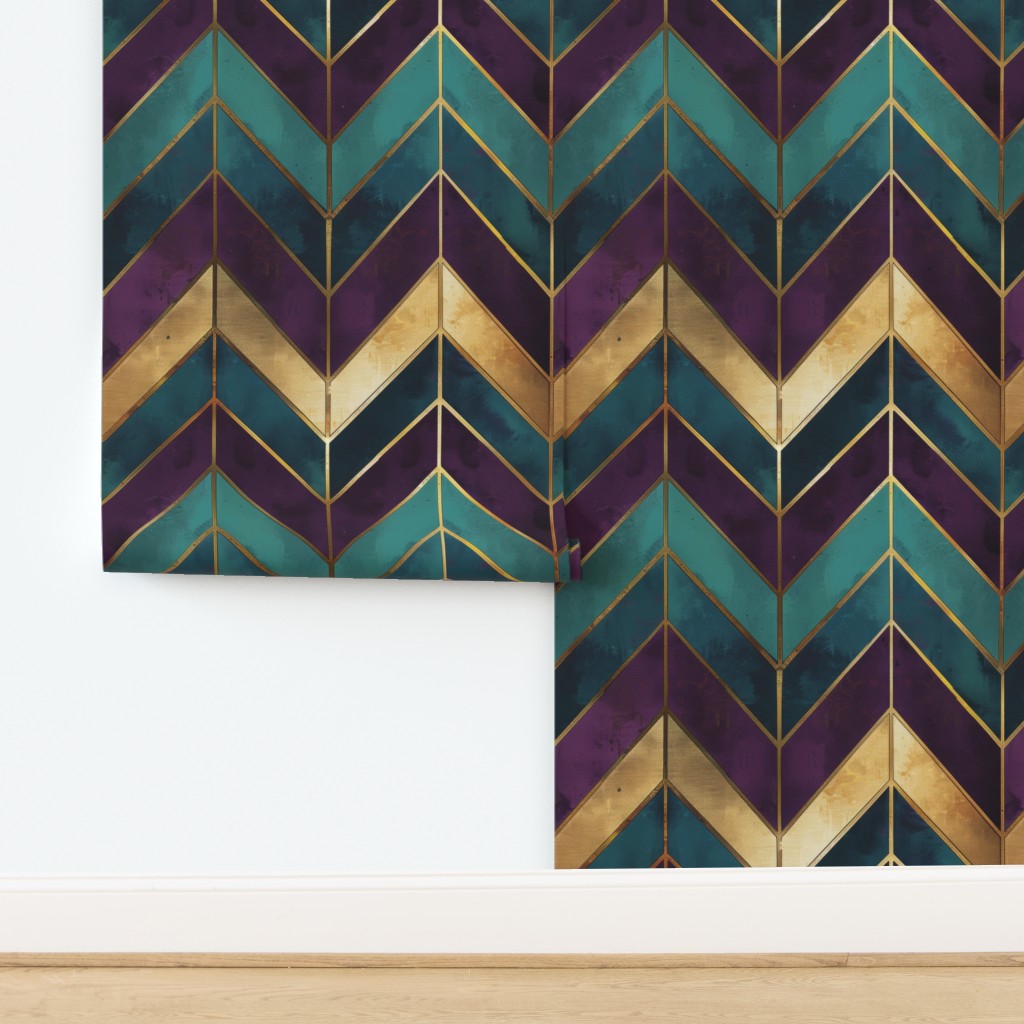 The Odalie Wallpaper — Faceted Chevron, Jewel & Gold — jpg