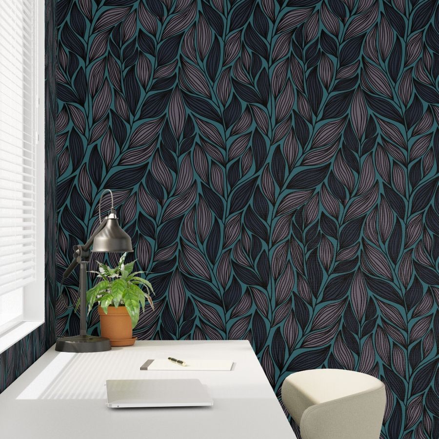 The Léonore Wallpaper — Teal Foliage — product view