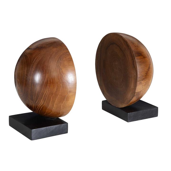 The Gaspard Bookends shown in a clean product view highlighting its natural teak & black bases.