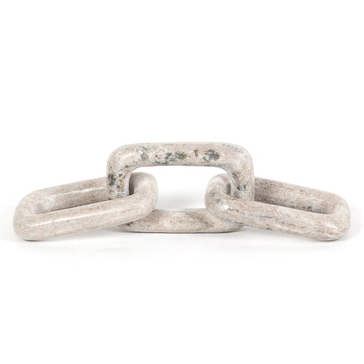 Full view of the Marlow Marble Chain showing three interlocking rounded links carved from creamy taupe marble.
