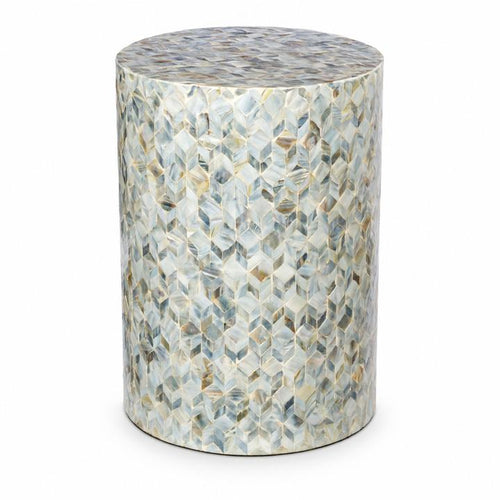 The Aurore Side Table shown in a clean product view highlighting its iridescent lacquered shell.