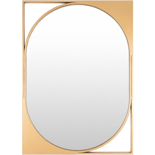 The Diane Mirror with a clean rectangular profile and hand-painted matte-gold iron frame.