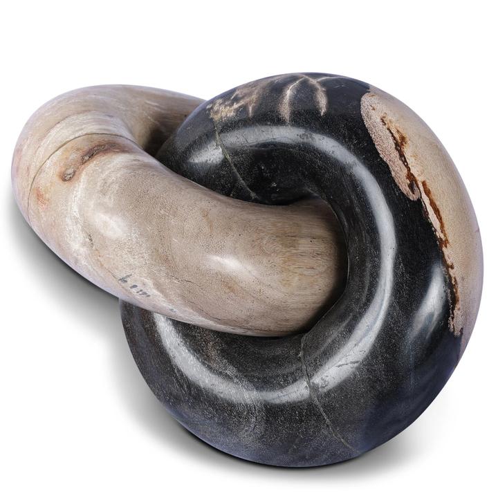The Joëlle Petrified Wood Knot formed from two interlocking rings of dark petrified wood.