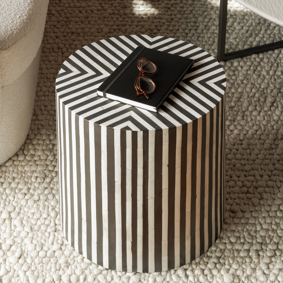 The Chameau Side Table | Black & White Bone Veneer
