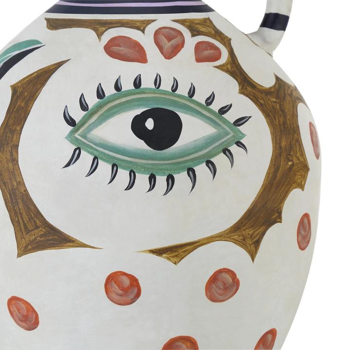 Second product view of the Hamsa Demijohn Vase showing its rounded demijohn shape and colorful hamsa pattern.