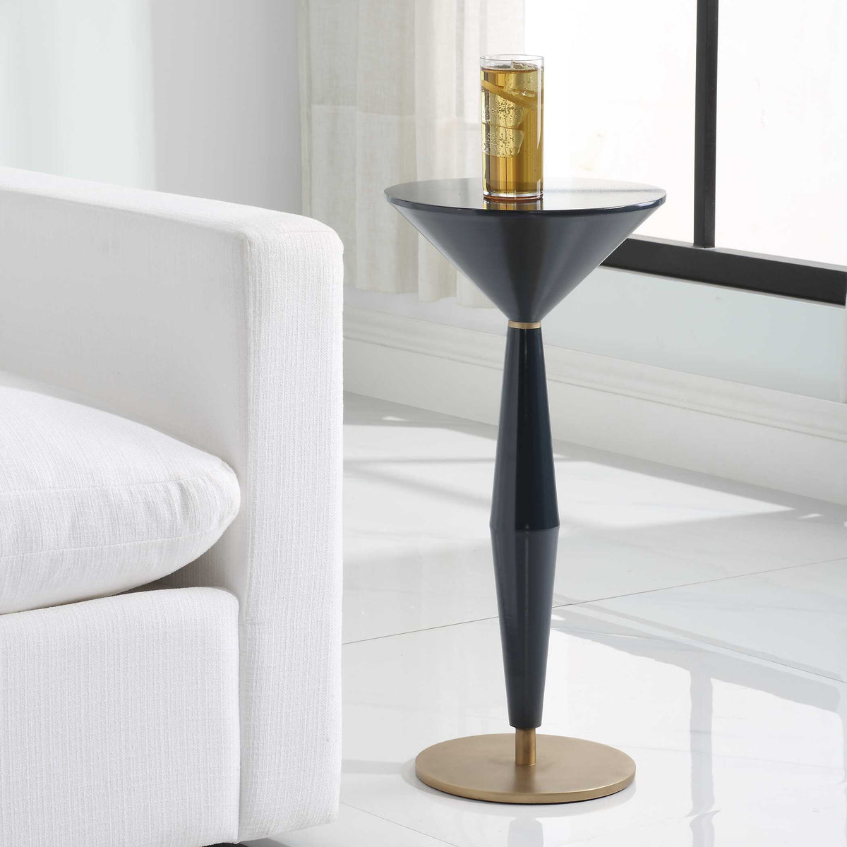 The Maxime Accent Table | Navy Lacquer & Antique Brass