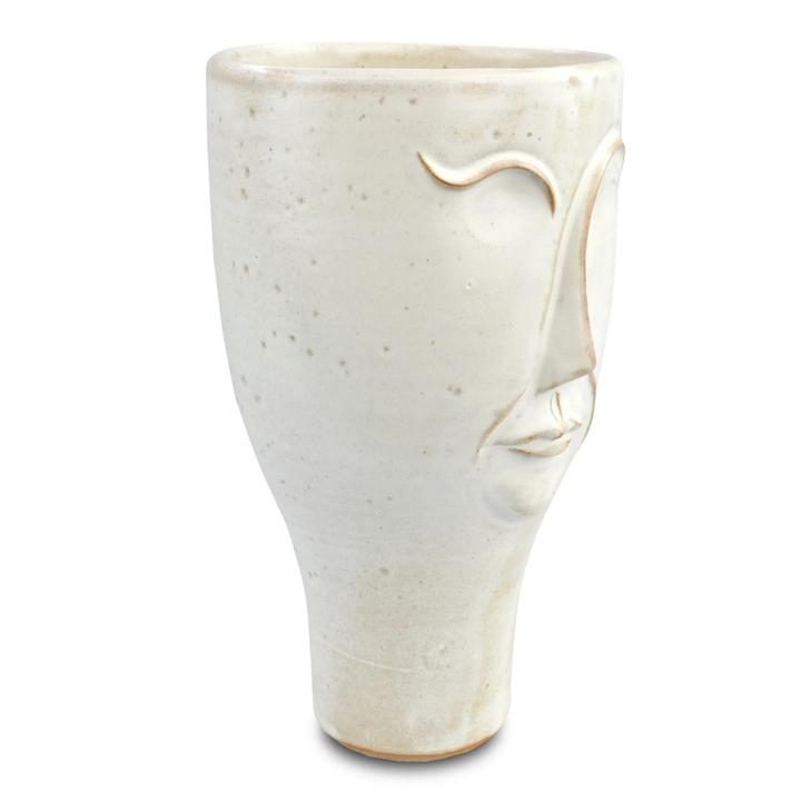 Second product view of the Poet Medium Vase showing the sculptural face-like contour of the terracotta form.