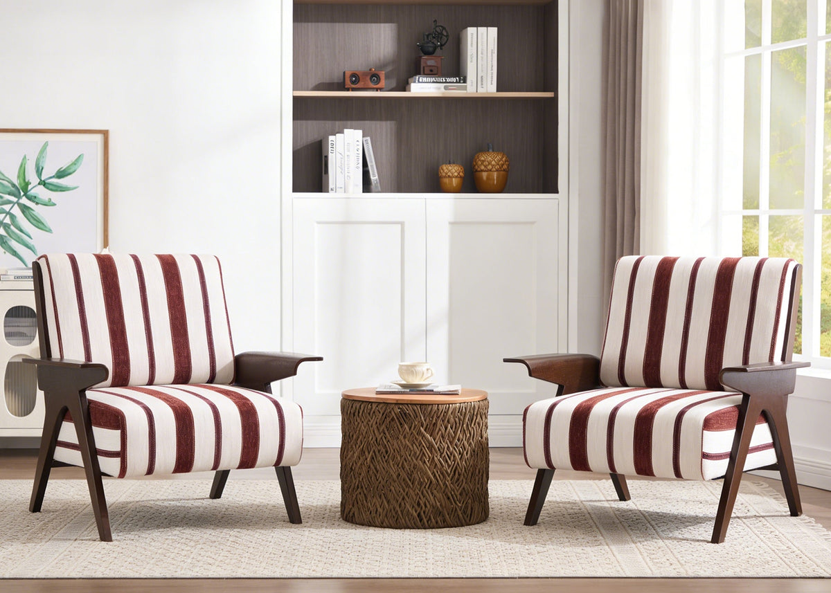 The Odette Accent Chair | Burgundy & Ivory Stripe