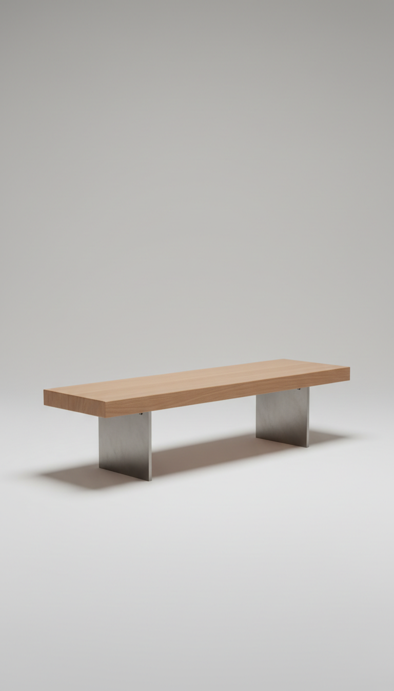Architectural Bench in Light Walnut and Metal