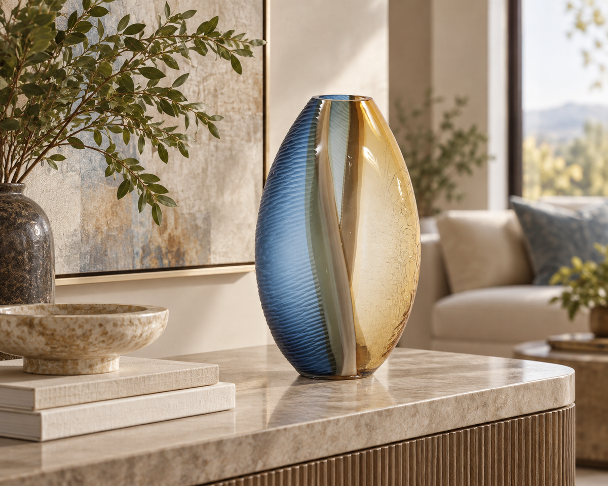 The Élise Vase | Blue & Amber Hand-Blown Glass