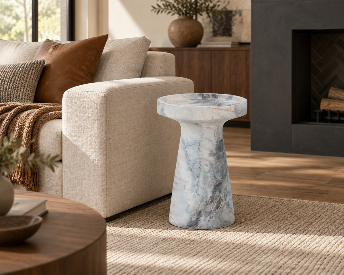 Additional view of The Léandre Side Table emphasizing surface texture, color variation, and construction details.