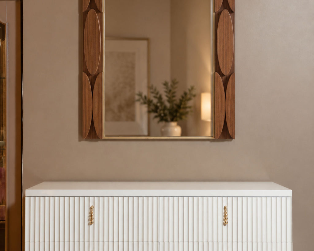 The Macario Wood Mirror | Walnut Veneer & Antique Gold