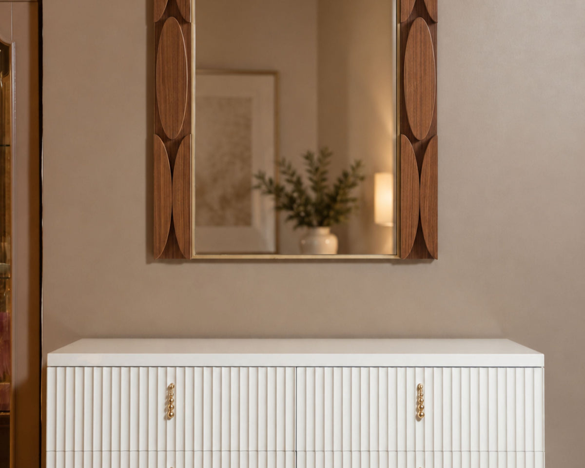 The Macario Wood Mirror | Walnut Veneer & Antique Gold