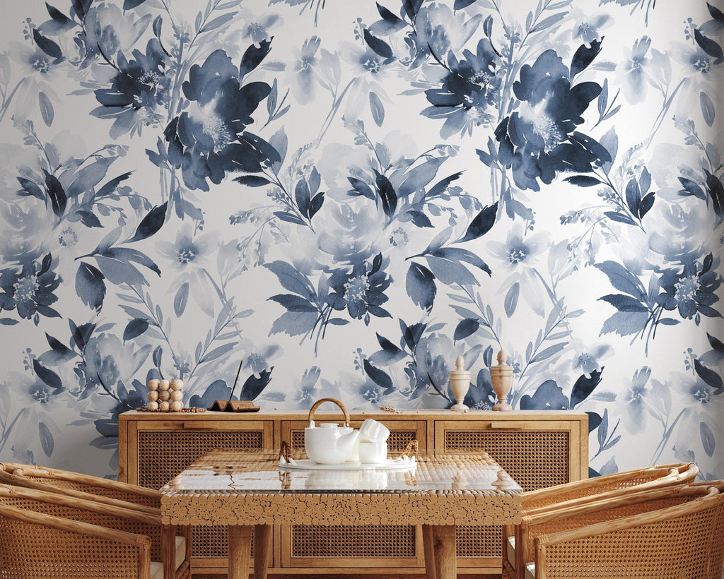 The Élodine Wallpaper — Indigo Watercolor Bloom — abc jpg