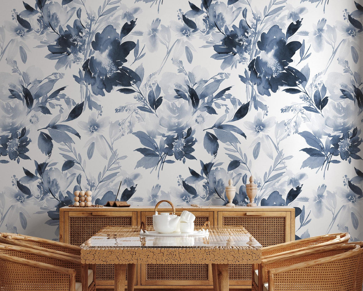 The Élodine Wallpaper — Indigo Watercolor Bloom — abc jpg
