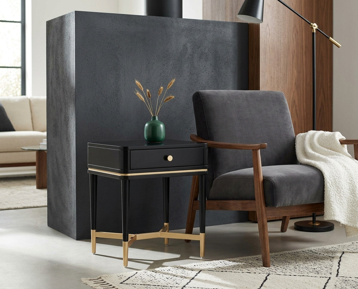 The Sylvie Nightstand shown in a clean product view highlighting its materials, finish, and overall silhouette.