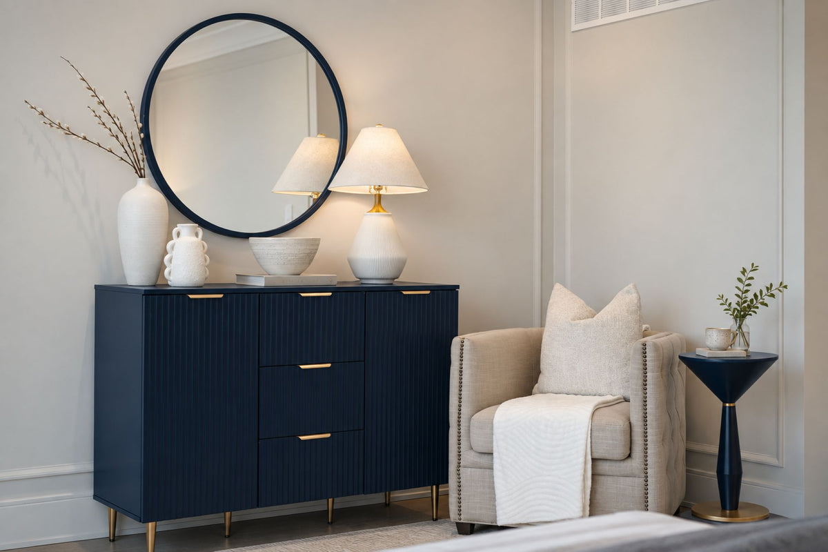 The Maxime Accent Table | Navy Lacquer & Antique Brass