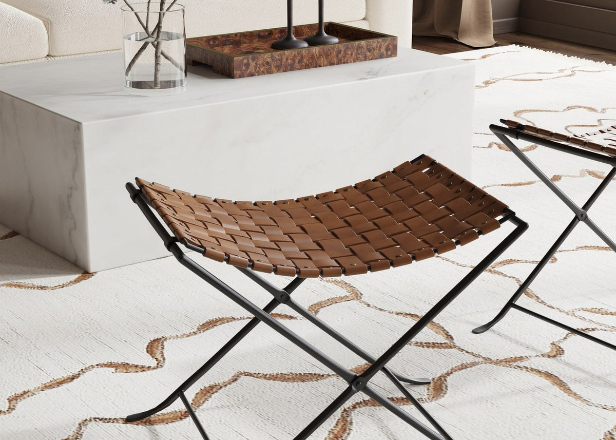 The Pascal Leather Stool shown in a clean product view highlighting its materials, finish, and overall silhouette.