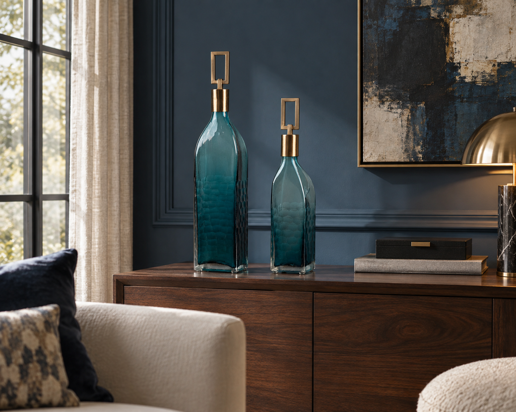 Additional view of The Coralie Glass Bottle Set emphasizing surface texture, color variation, and construction details.