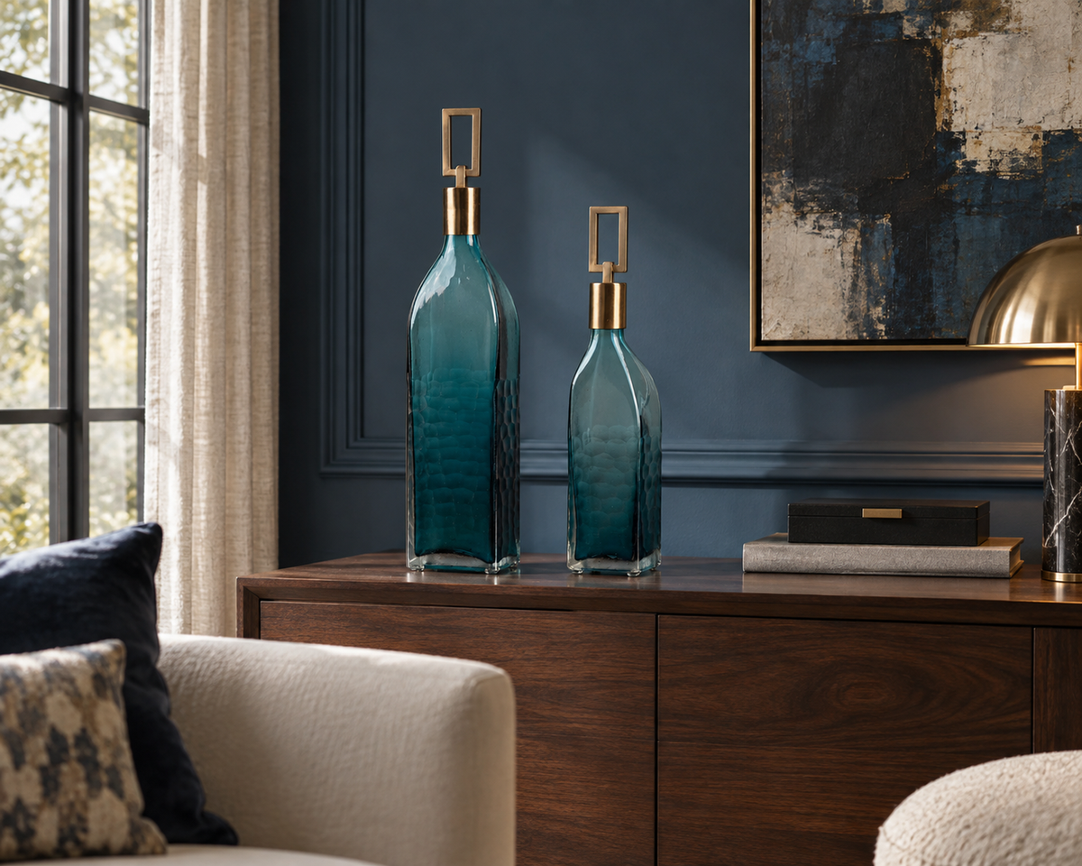 Additional view of The Coralie Glass Bottle Set emphasizing surface texture, color variation, and construction details.