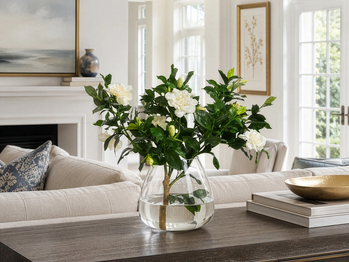 The Sylvie Gardenia Arrangement | White Gardenias in Clear Glass