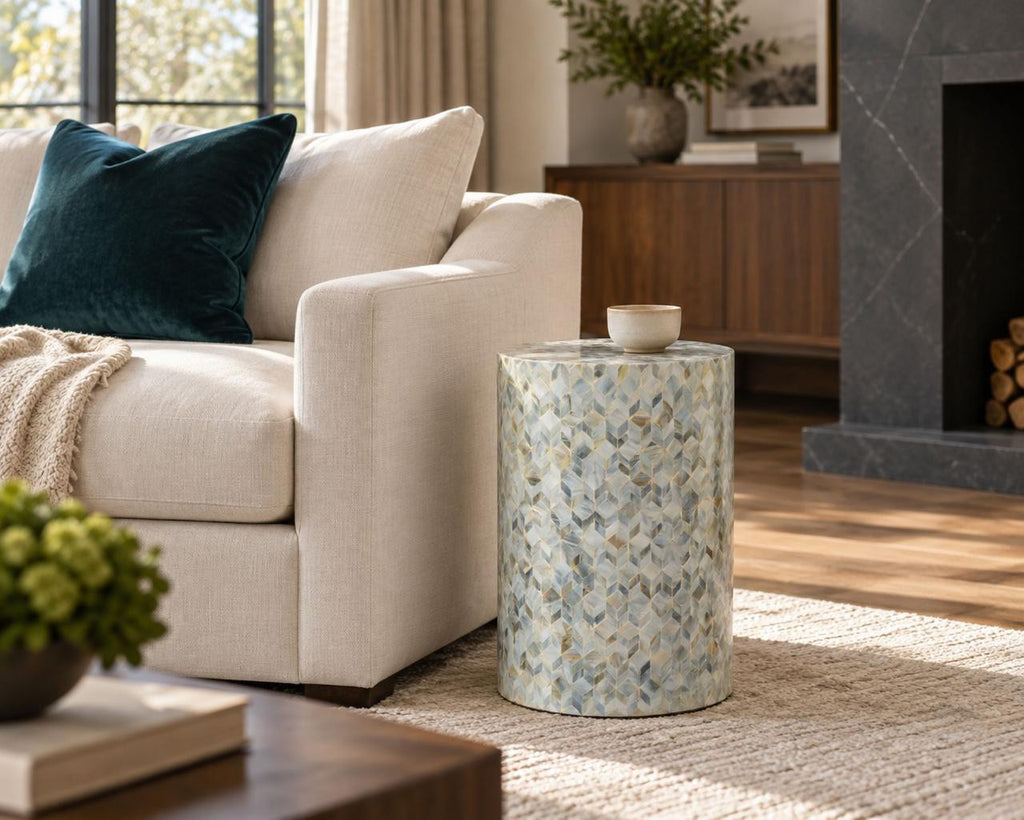 Additional view of The Aurore Side Table emphasizing surface texture, color variation, and construction details.