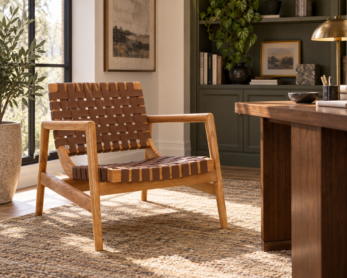 The Henri Accent Chair | Woven Cognac Leather