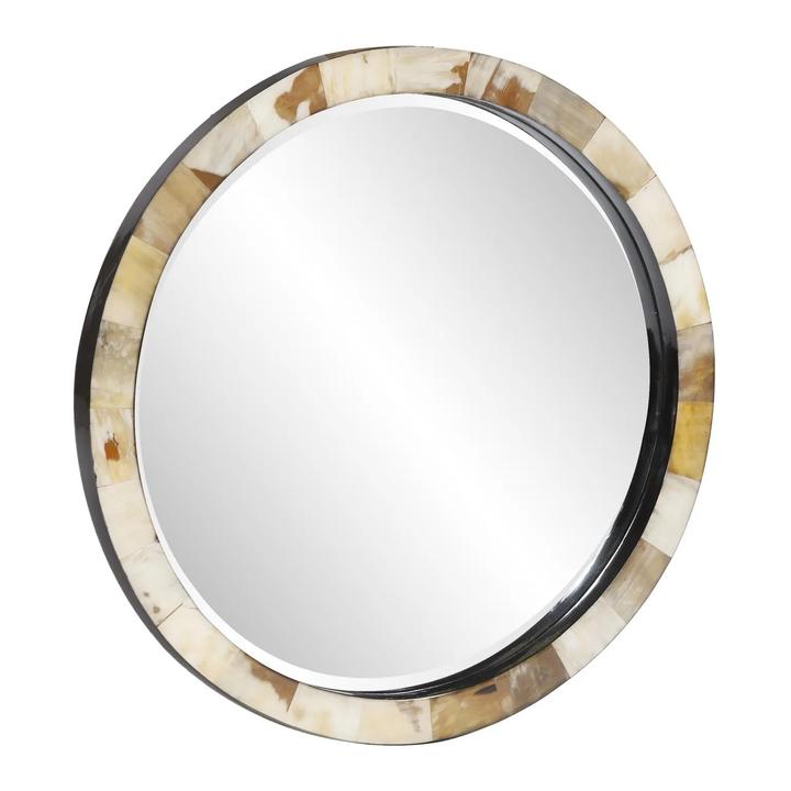 Additional view of the Godfrey Horn Mirror showing the lacquered tiled frame.