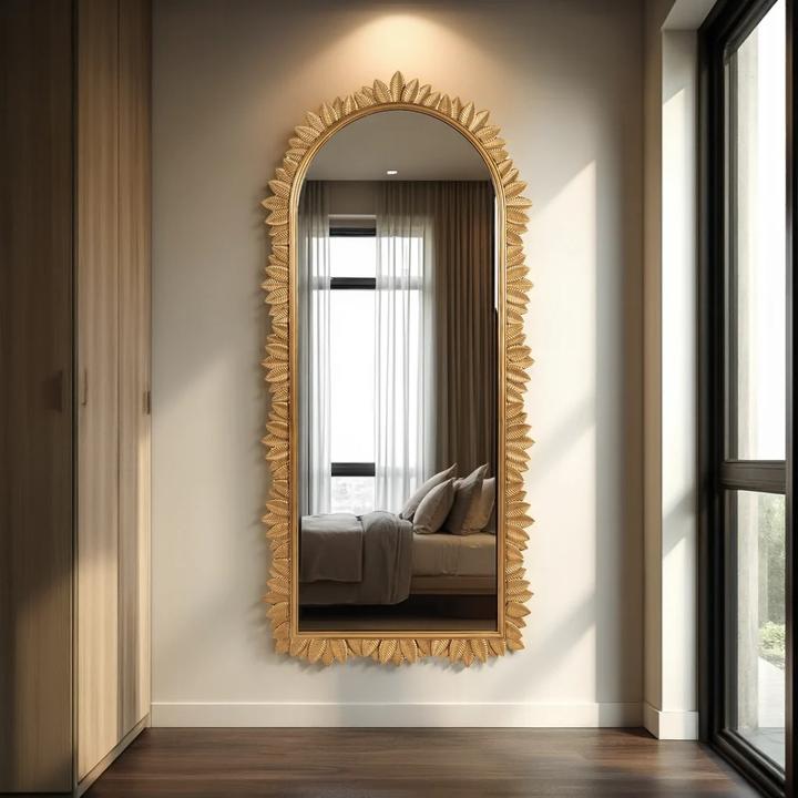 Additional view of the Palmette Arch Mirror showing the tall arched top and broad reflective field.