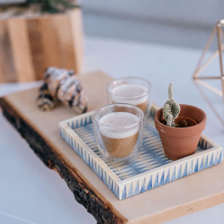 The Nadene Tray shown in another view with its shallow profile and graphic jagged pattern.