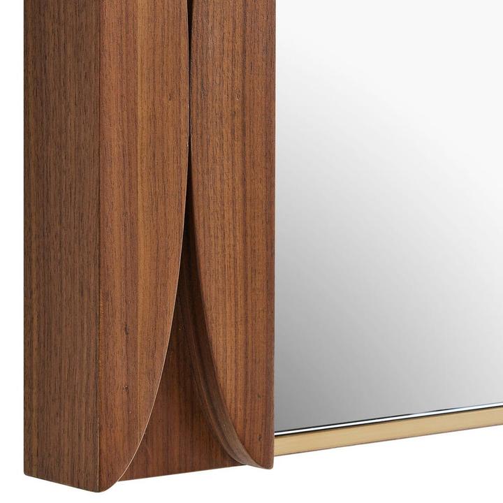 The Macario Wood Mirror shown in another view highlighting the antique-gold inner edge around the glass.