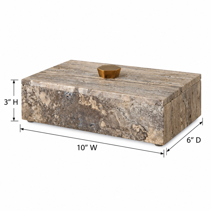Additional product image of The Augustin Travertine Box showing its form and finish from another angle.