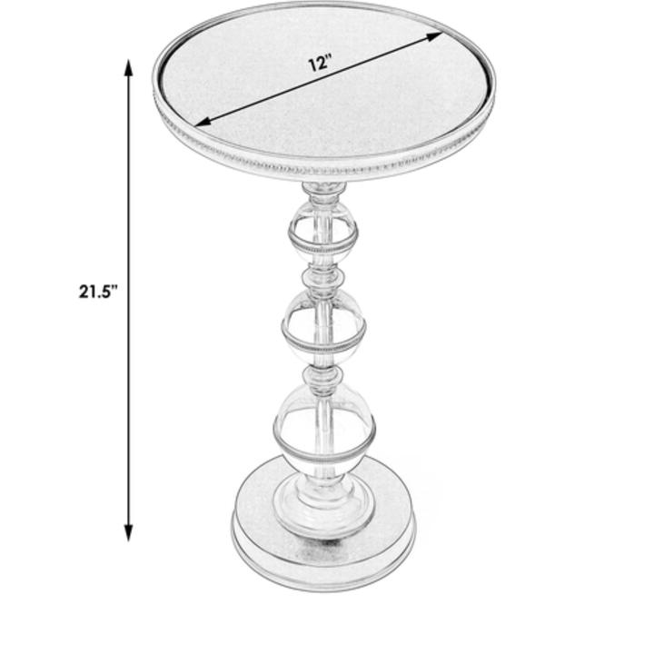 Alternate angle of the Béatrice Pedestal Side Table emphasizing the petite round top, stacked transparent pedestal, and dark circular base.