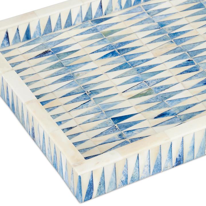 Additional product image of the Nadene Tray highlighting its blue-and-ivory bone construction and rectangular scale.