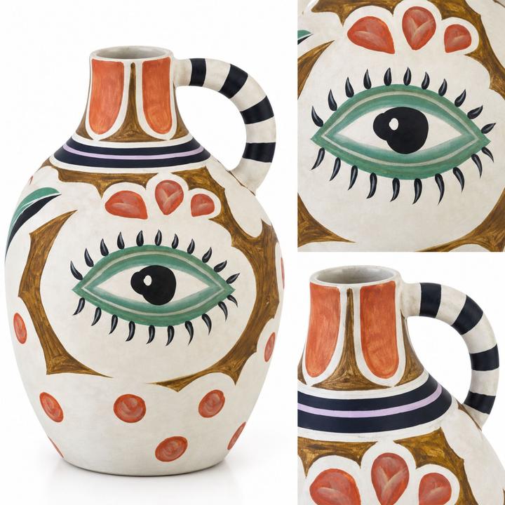 Additional product image of the Hamsa Demijohn Vase showing the multicolored surface pattern and vessel proportions.