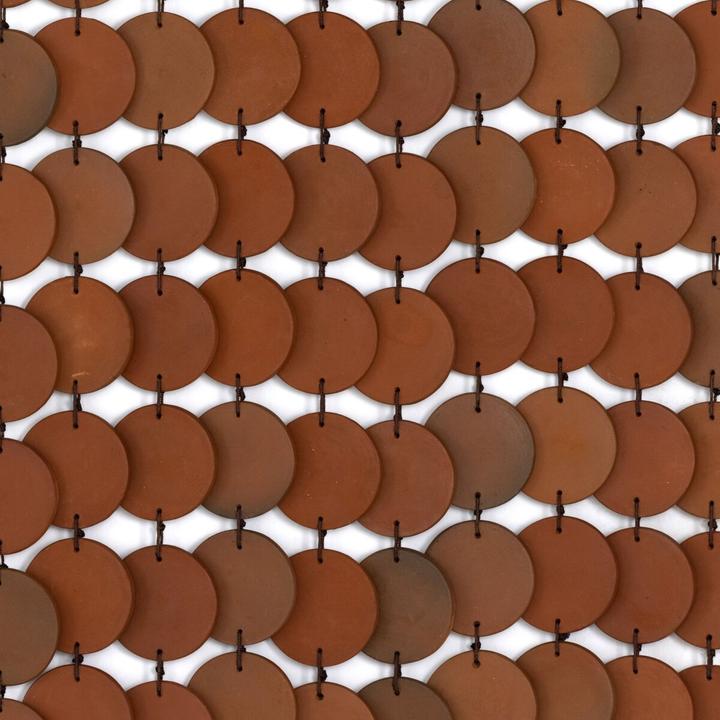 Full composition of the Marlow Ceramic Wall Hanging showing its tall rectangular proportions and suspended disc pattern.